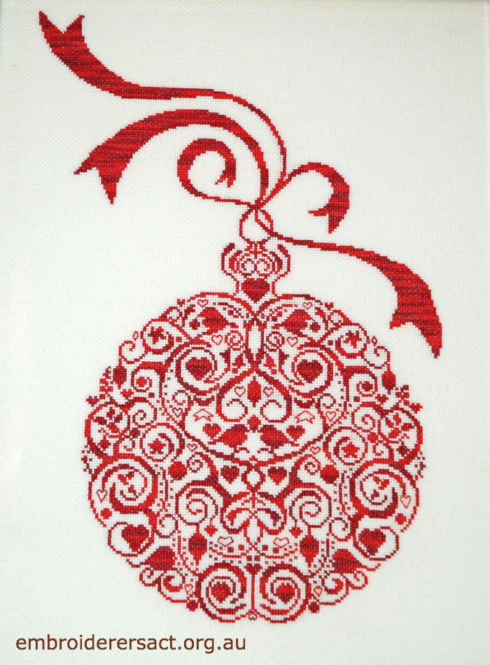 Red Xmas Ball embroidery