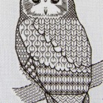 Blackwork owl stitched by Irene Burton