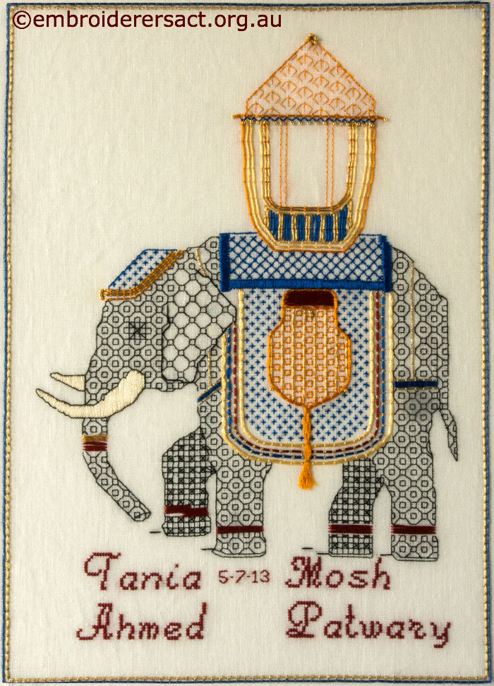Blackwork & Goldwork embroidered Elephant