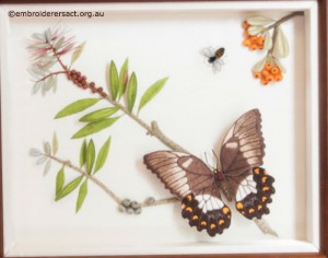 Butterfly Stumpwork stitched by Lorna Loveland