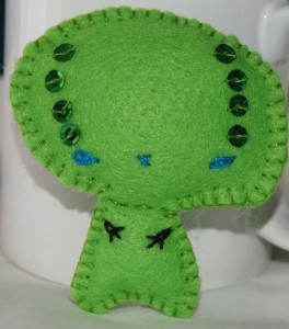 Alien feltie stitched by Jillian Bath
