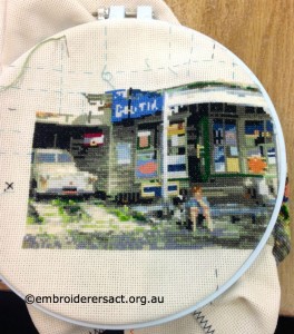 Anne Small - Country Store x stitch on hoop