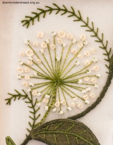Flower Detail from Top Panel from Jane Nicholas Mirror 1 stitched by Lorna Loveland