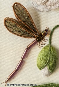 Dragonfly from Stumpwork Panel with White Flower by Lorna Loveland