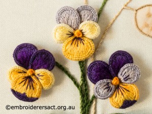 Heartsease from Stumpwork Panel with Heartsease and Honesty Seeds by Lorna Loveland