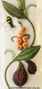 Bee and Fig from Jane Nicholas Mirror 2 stitched by Lorna Loveland