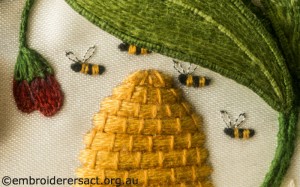 Hive and Bees from Jane Nicholas Mirror 2 stitched by Lorna Loveland