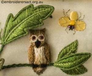 Owl and Fly from Jane Nicholas Mirror 2 stitched by Lorna Loveland
