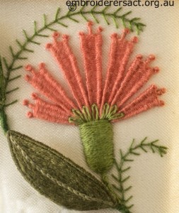 Salmon Needlewoven Flower from Jane Nicholas Mirror 2 stitched by Lorna Loveland