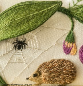 Spider and Hedgehog from Jane Nicholas Mirror 2 stitched by Lorna Loveland