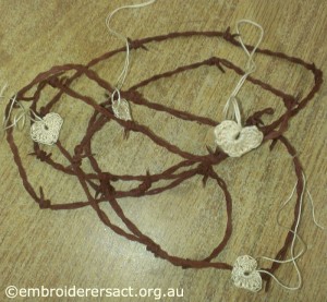 Barbed wire  crochet hearts by Lili Bradley