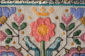 Detail 3 of Elizabethan Sweet Bag stitched by Marjorie Gilby