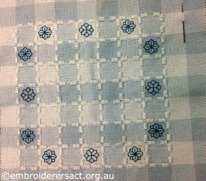 Hardanger and Blackwork in progress by Cathy Fetherston