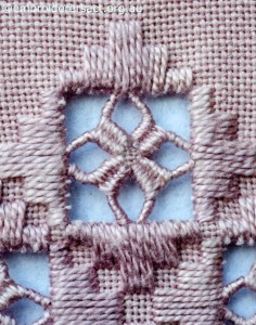 Close up of Hardanger Motif by Marjorie Gilby