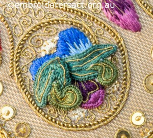 Detail 6 of Siennese Illuminated Treasure stitched by Fran Novitski