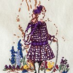 Detail of girl in vintage dress on wallhanging
