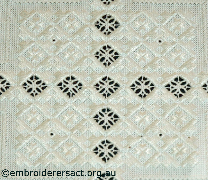 Detail Hardanger doyley stitched by Gloria Steptoe