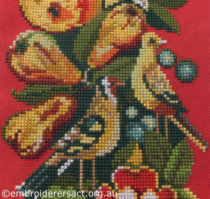 Goldfinches Detail from Bell Pull X-stitched by Barbara Bailey ...