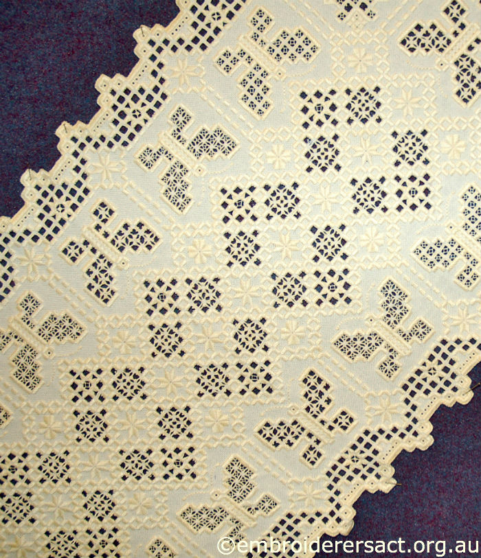 Hardanger Table runner with butterfly motif