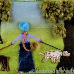 Walking My Dogs Stitched postcard by Christine Bailey