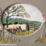Stitced Country Scene with Pink Flowers