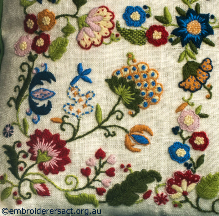 Detail 2 from Crewel Smithsonian Cushion 1 stitched by Lorna Loveland ...