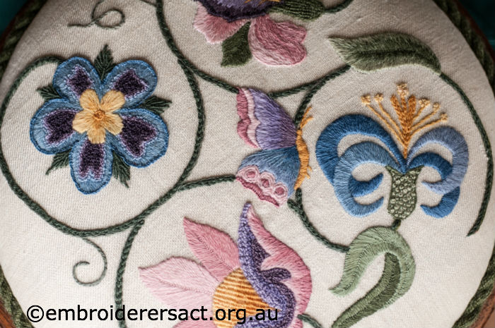 Crewel embroidery stool