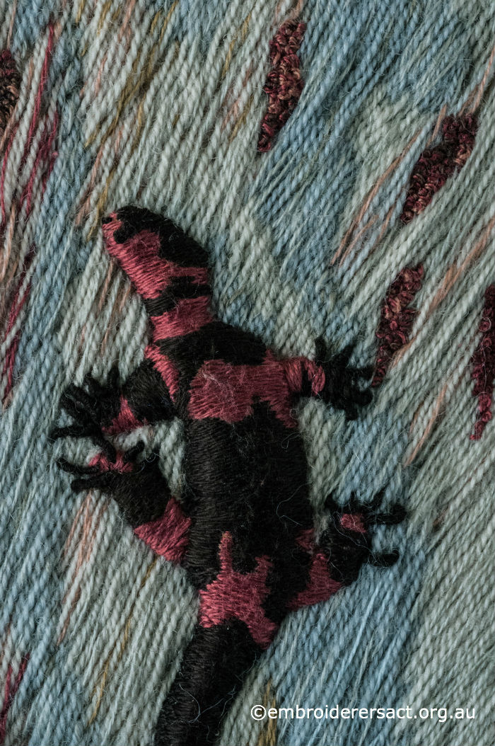 Detail of Lizard on Tree embroidery