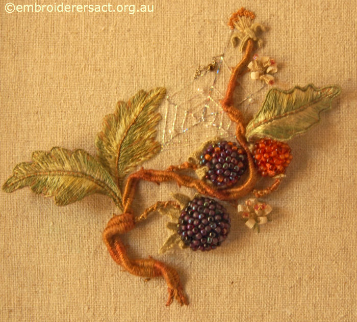 Raspberries Stumpwork by Lesley Fusinato