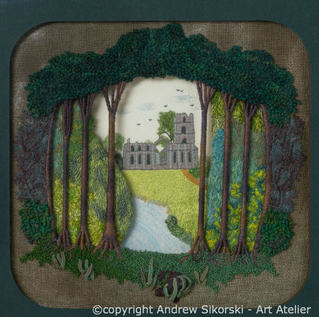 Embroidered scene of Fountain Abbey